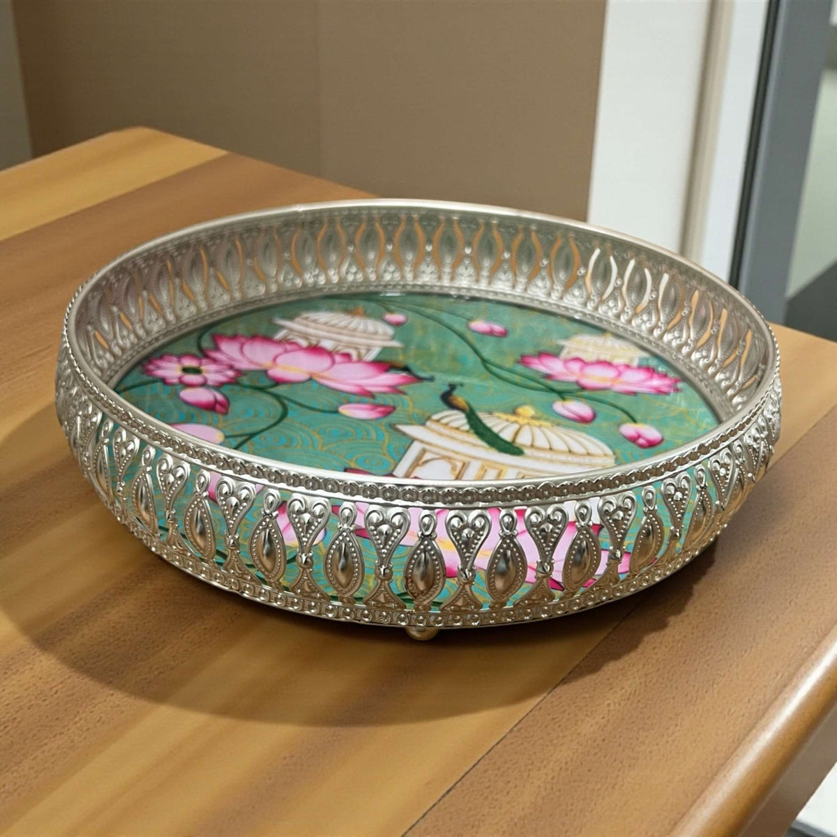 Silver-Tone Tray & Jar Set - 10-Inch Tray with Lidded Jar