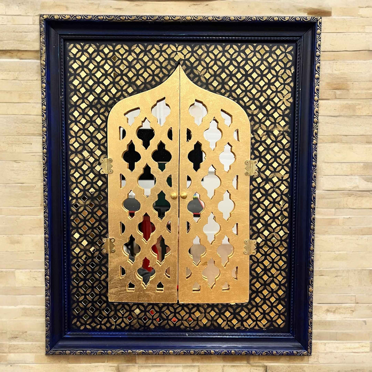 Yellowstone Mist Jharokha Wall Art – Mirror Mosaic & Doors, 20x16