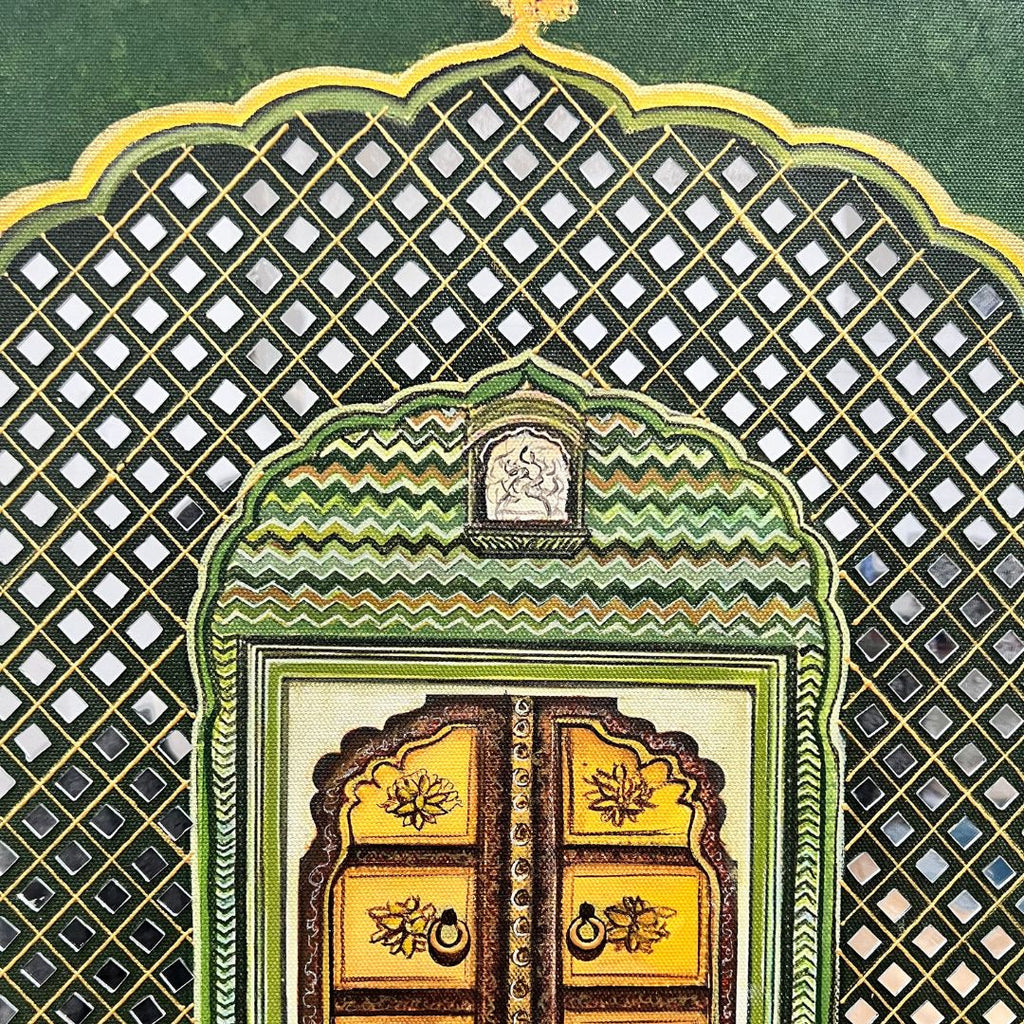 Emerald Yosemite Jharokha Wall Art – Signed Original, 20x16