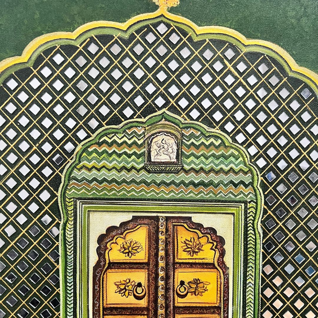 Emerald Yosemite Jharokha Wall Art – Signed Original, 20x16