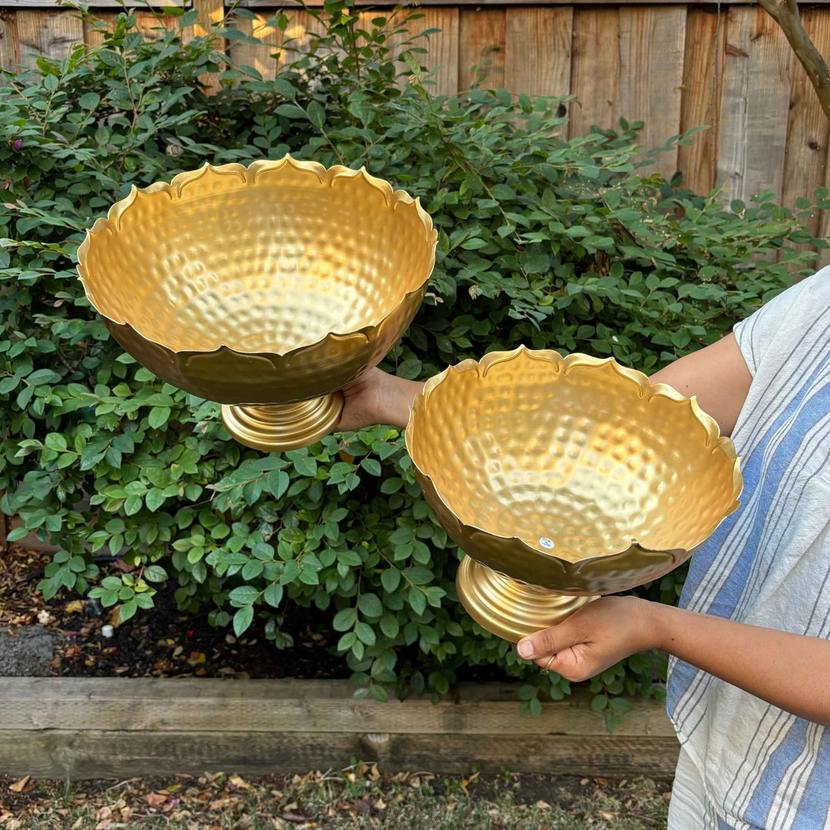 Hammered Lotus Urli Bowls – Set of 3 Sitting Urlis, Gold