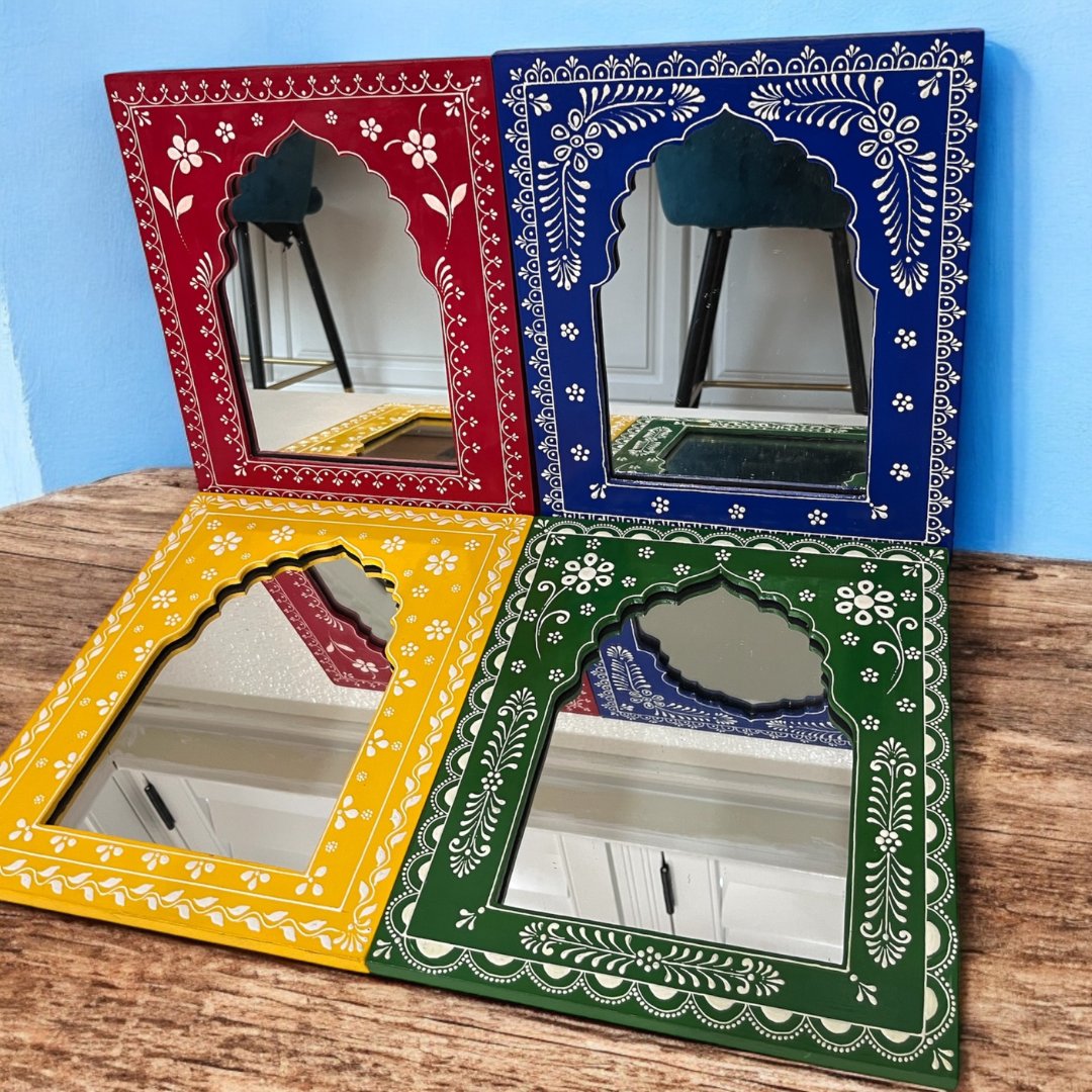 Hand-Painted Jharokha Mirror – 12x10 Inches, 8 Colours