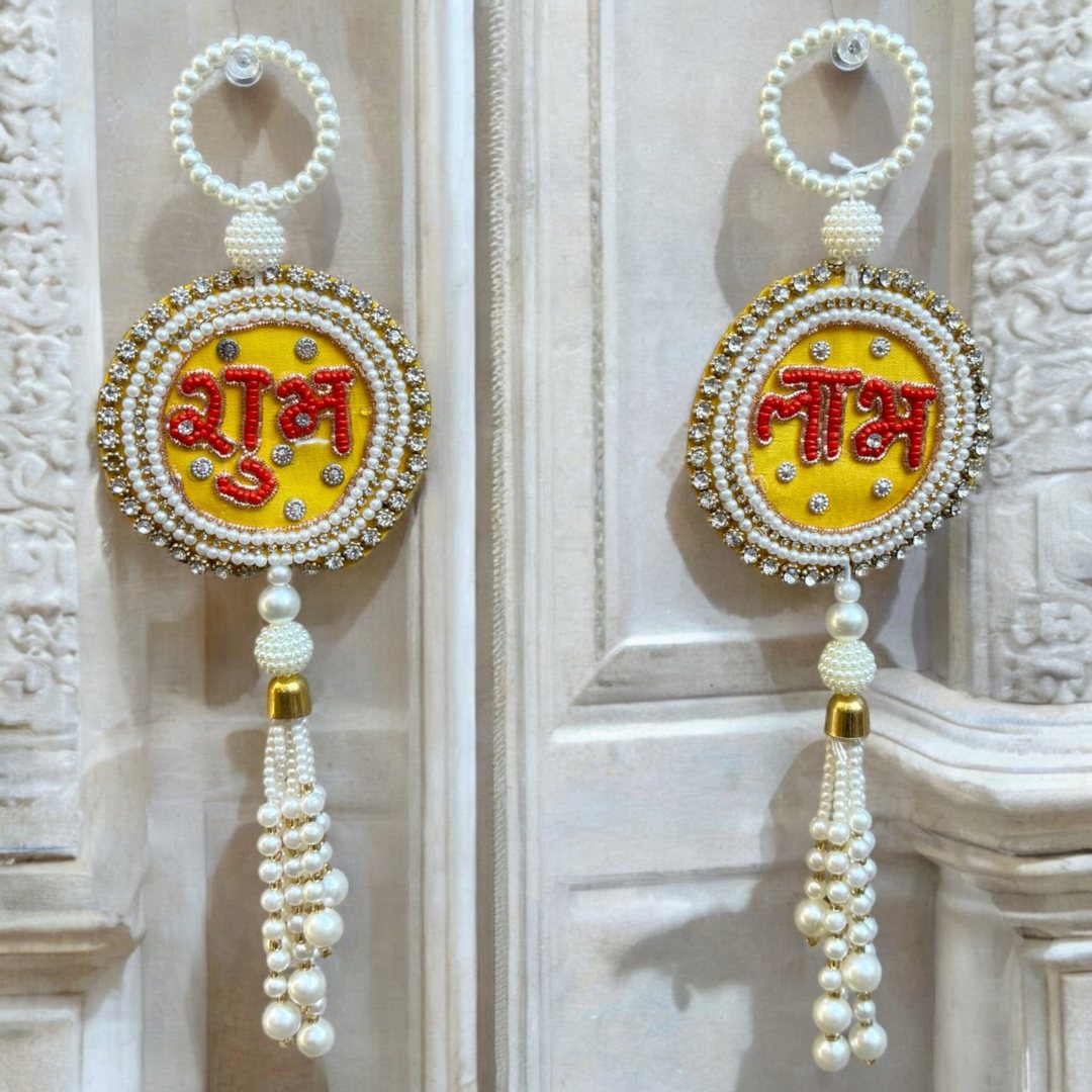 Shubh Labh Wall Hanging Set - Kundan and Pearl Tassels