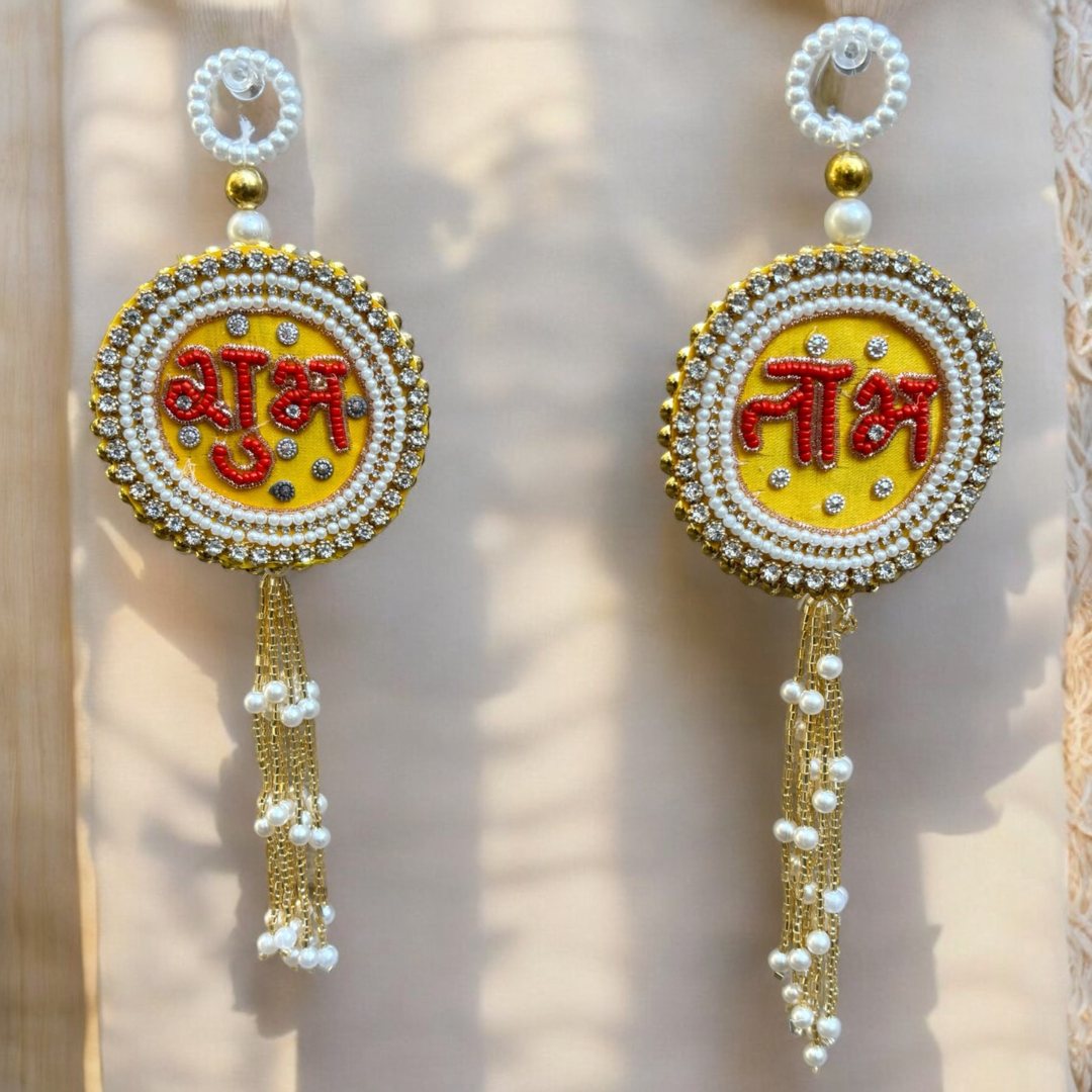 Shubh Labh Wall Hanging Set - Kundan and Pearl Tassels