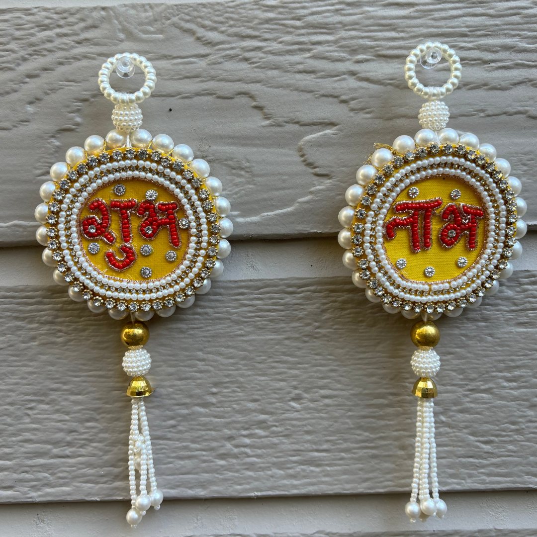 Shubh Labh Wall Hanging Set - Kundan and Pearl Tassels