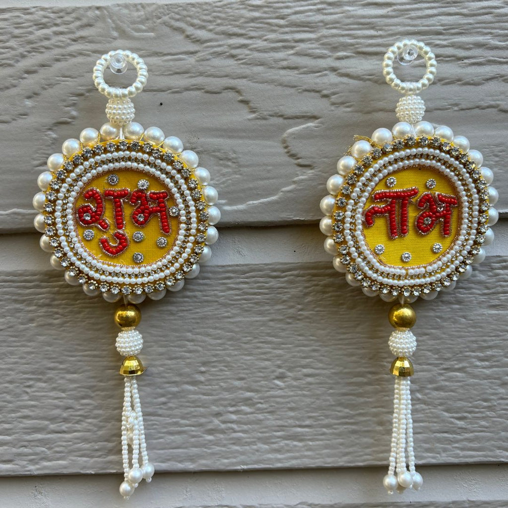 Shubh Labh Wall Hanging Set - Kundan and Pearl Tassels
