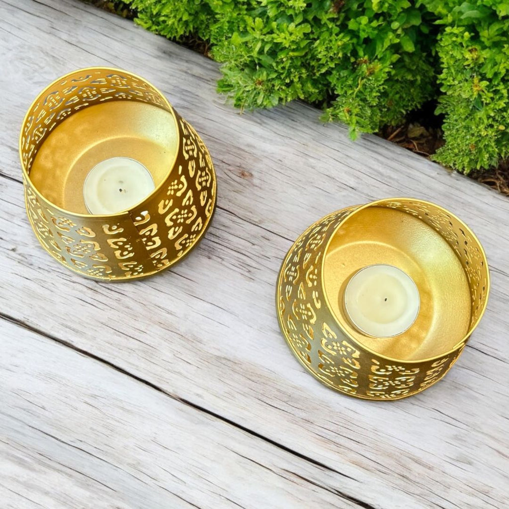 Gold Jali T-Light Lanterns - Set of 4 Pierced Metal Diyas