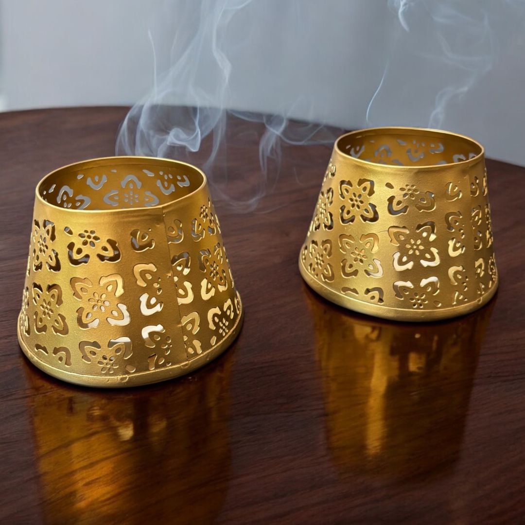 Gold Jali T-Light Lanterns - Set of 4 Pierced Metal Diyas