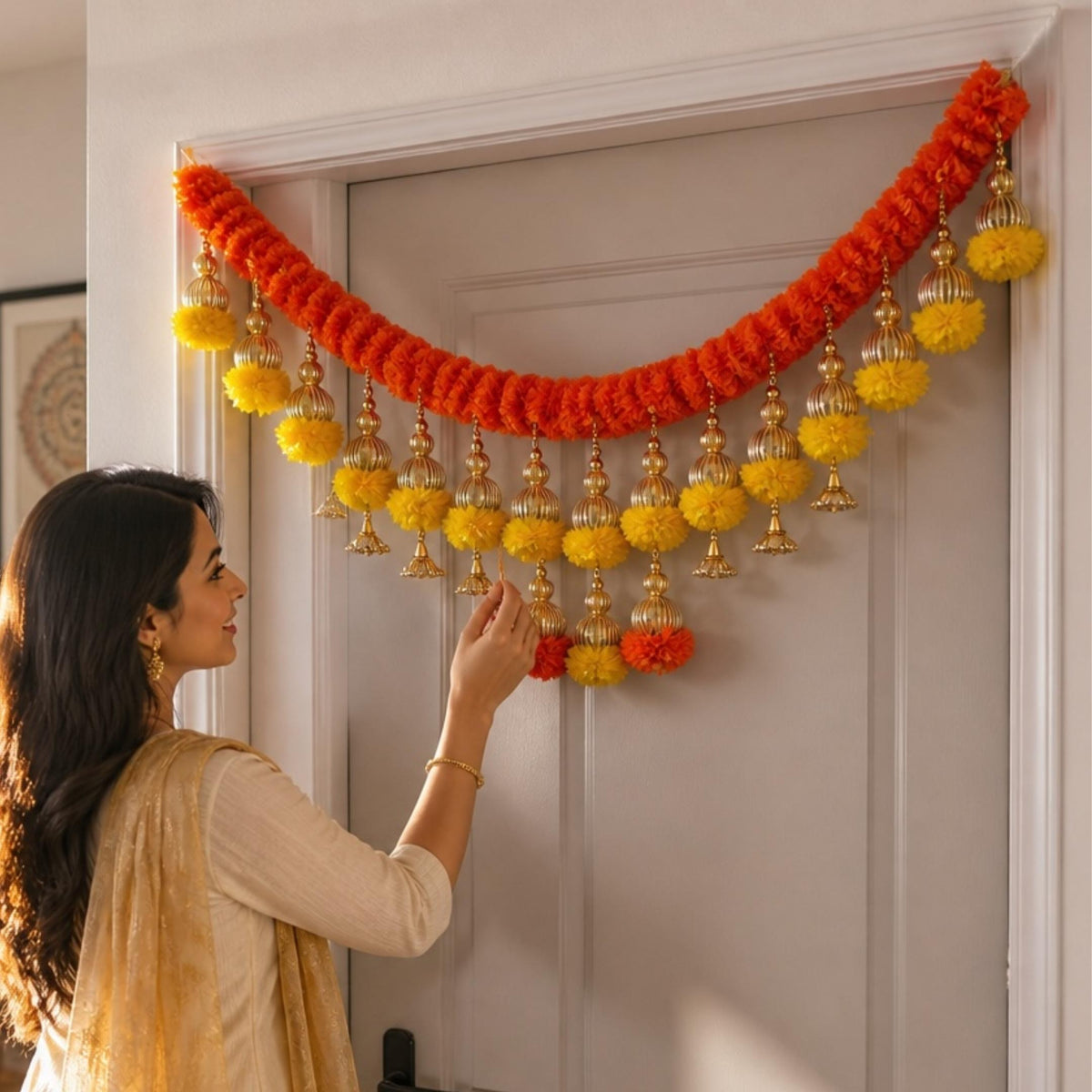 3FT Toran Bandhanwar with 5 Designs - Marigold and Pearl