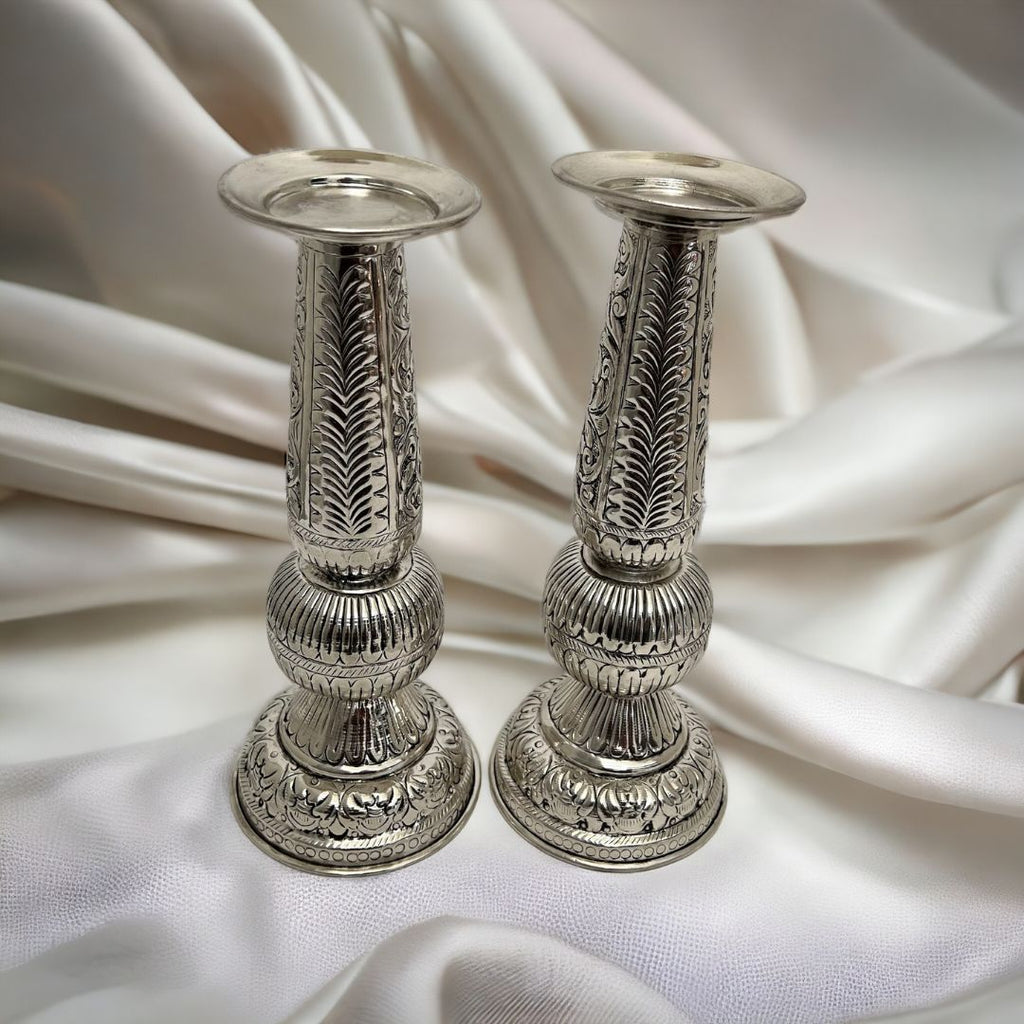 12-Inches Candle Holder Set | Antique Silver