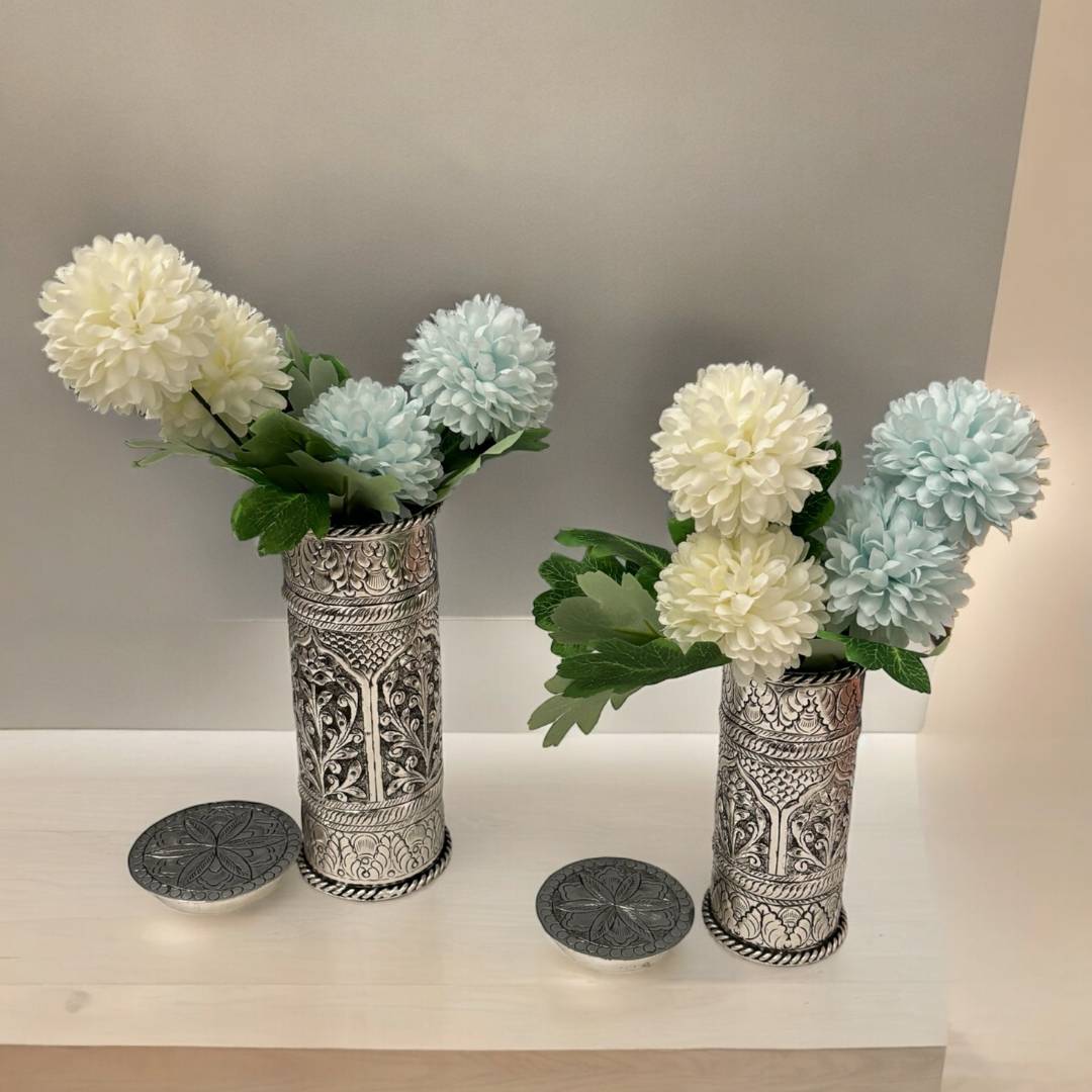 Flower Pot with Lid SET | Antique Silver
