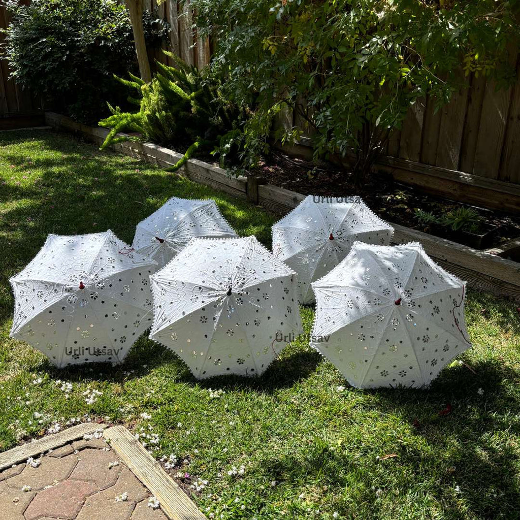 White Cutwork Lace Parasols - Wedding Umbrellas, Sets of 5-25