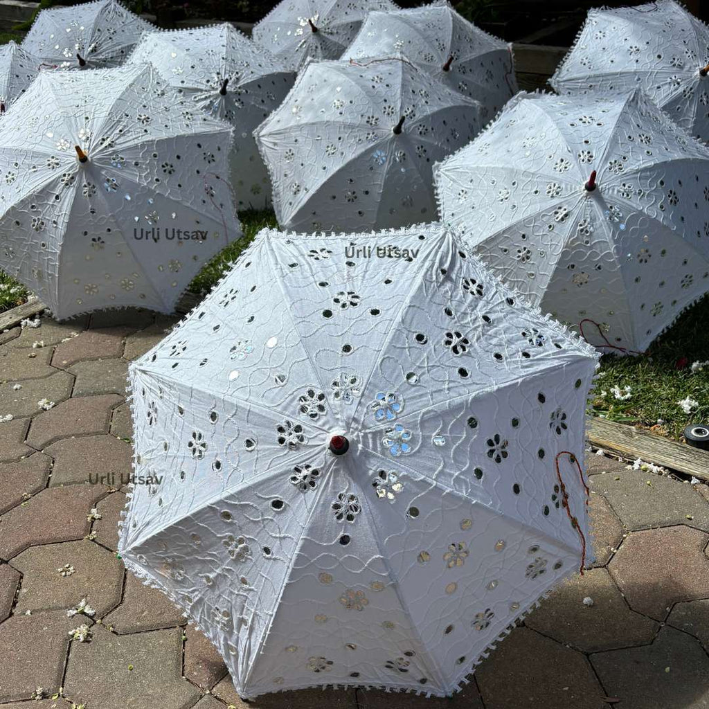 White Cutwork Lace Parasols - Wedding Umbrellas, Sets of 5-25
