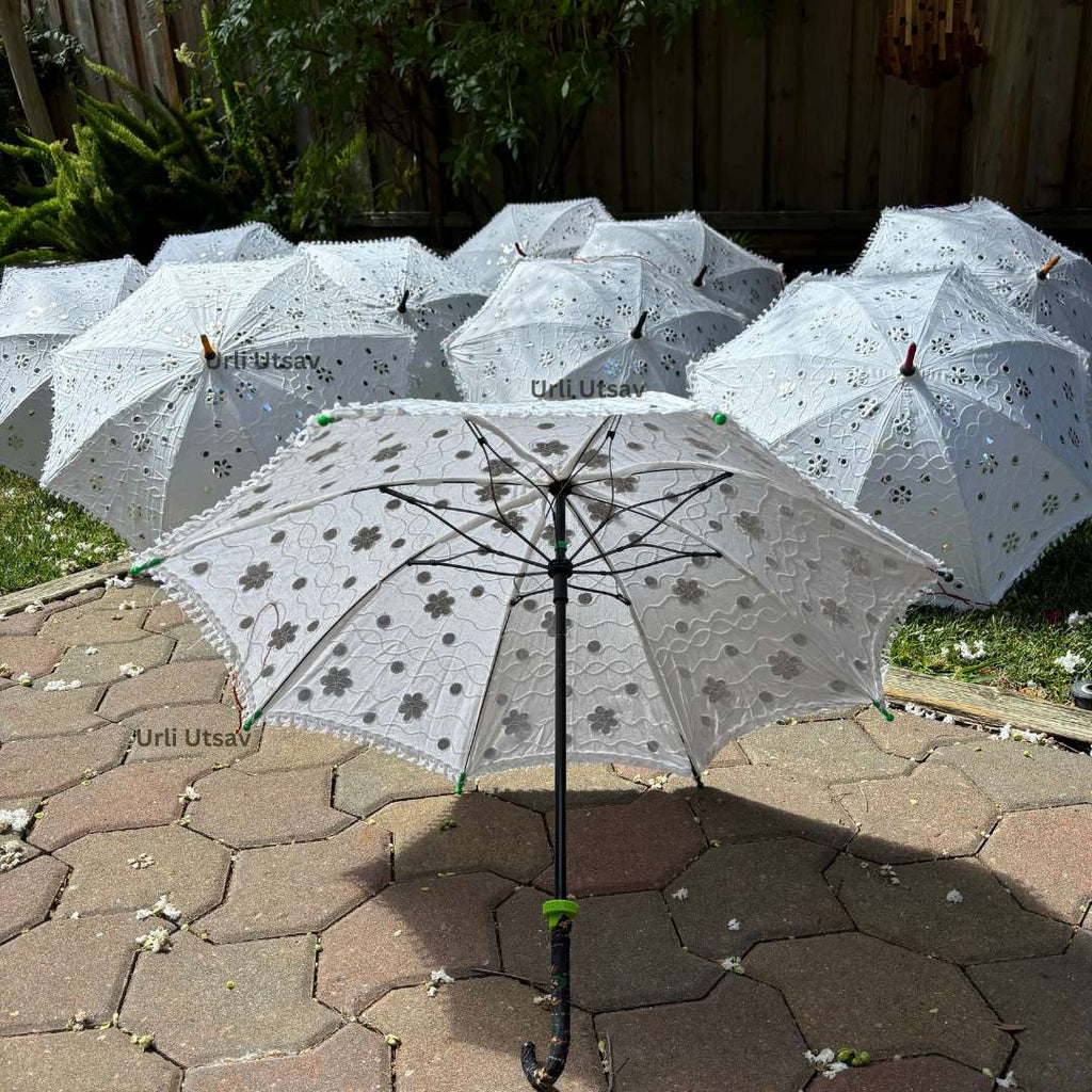 White Cutwork Lace Parasols - Wedding Umbrellas, Sets of 5-25