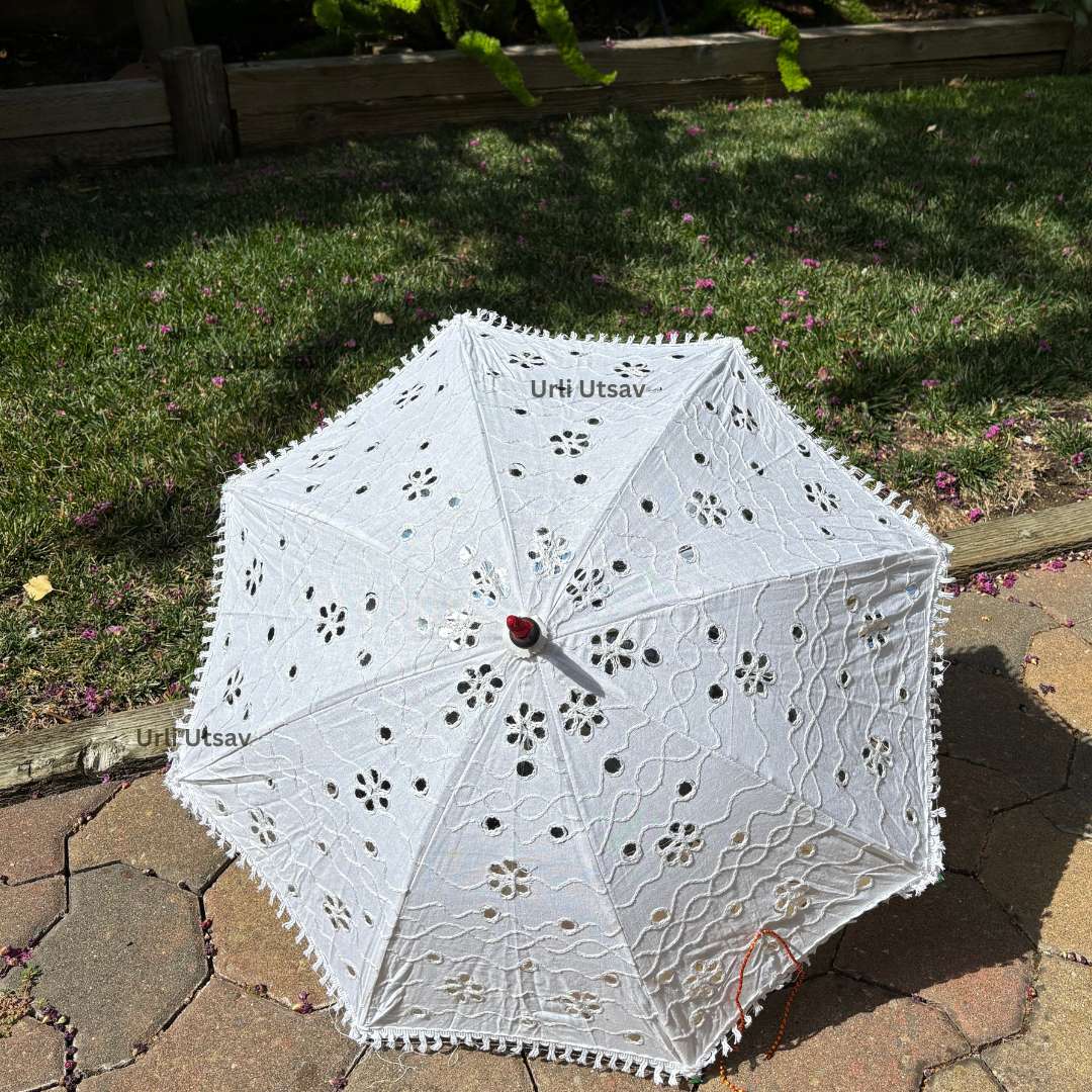 White Cutwork Lace Parasols - Wedding Umbrellas, Sets of 5-25