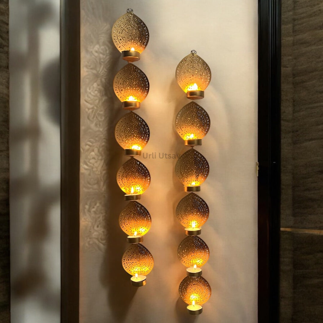 Gold Wall Hanging T-Light Holders - Set of 2, 26in Iron