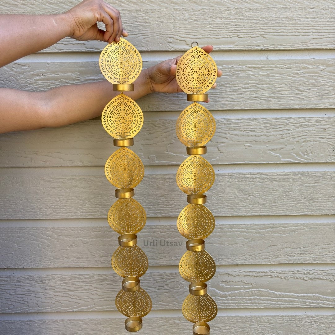 Gold Wall Hanging T-Light Holders - Set of 2, 26in Iron