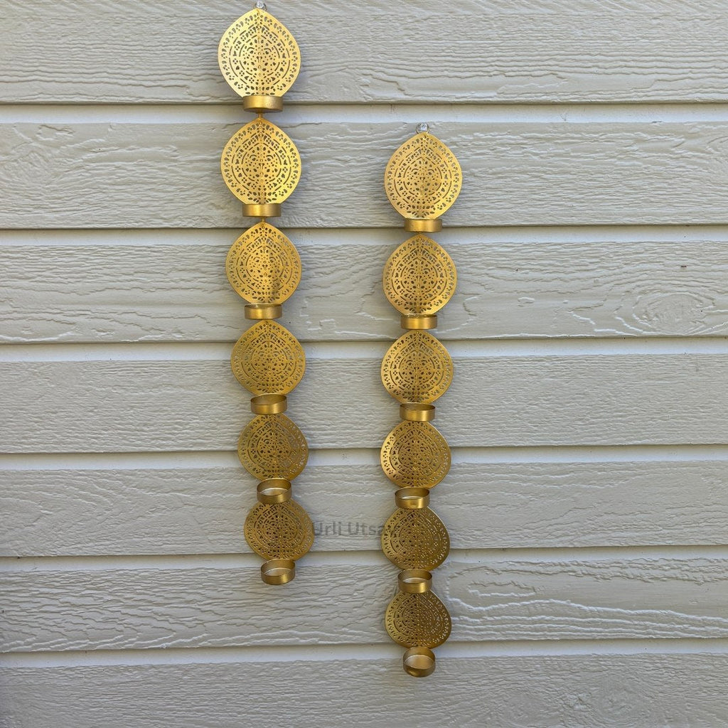 Gold Wall Hanging T-Light Holders - Set of 2, 26in Iron