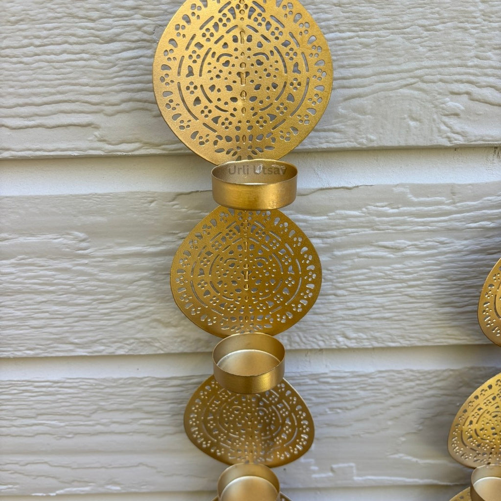 Gold Wall Hanging T-Light Holders - Set of 2, 26in Iron