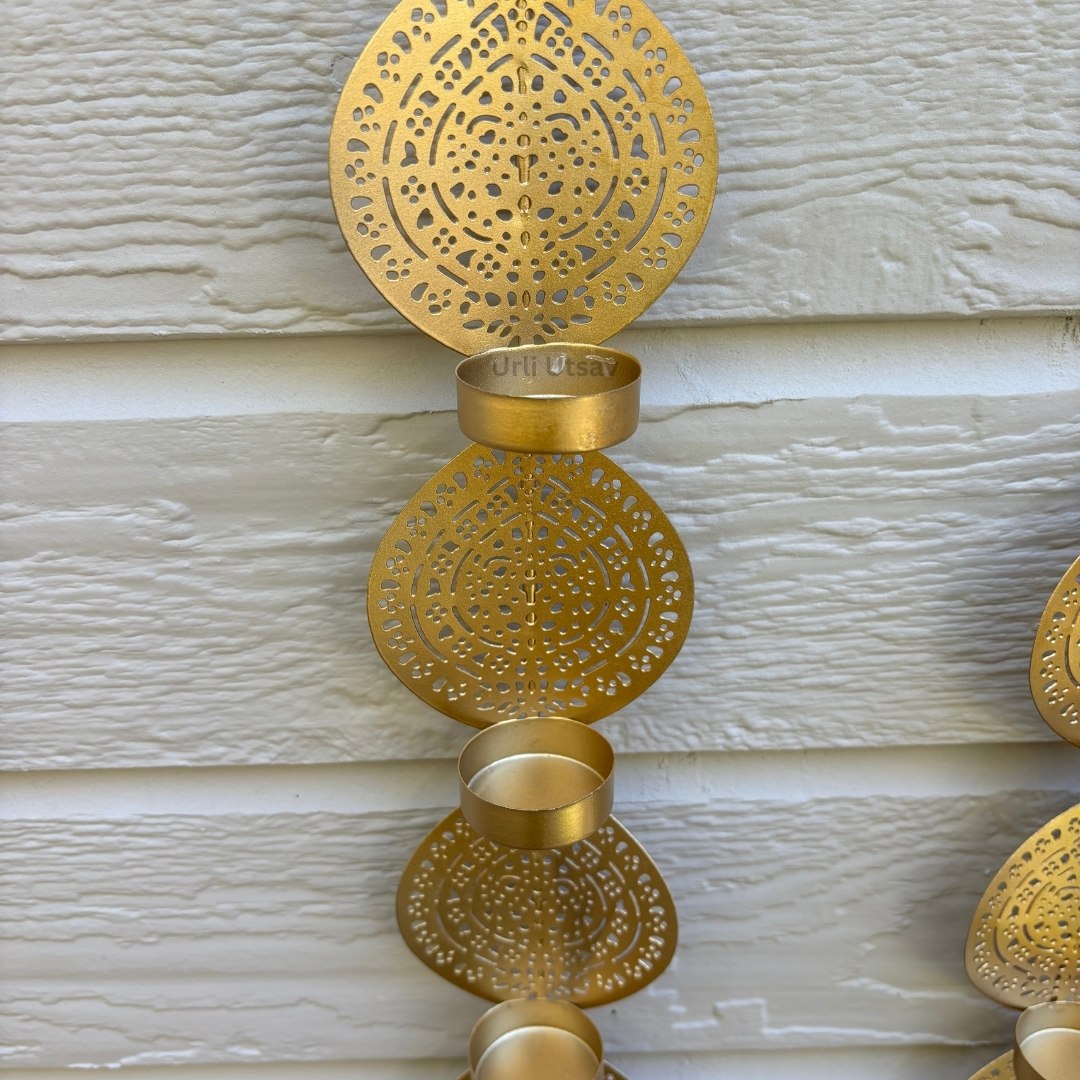 Gold Wall Hanging T-Light Holders - Set of 2, 26in Iron