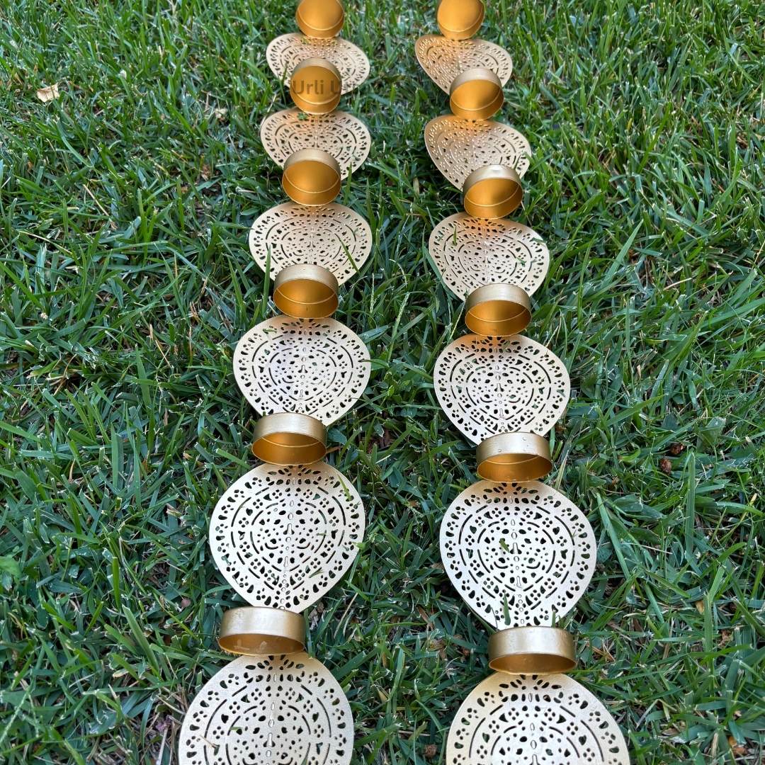 Gold Wall Hanging T-Light Holders - Set of 2, 26in Iron