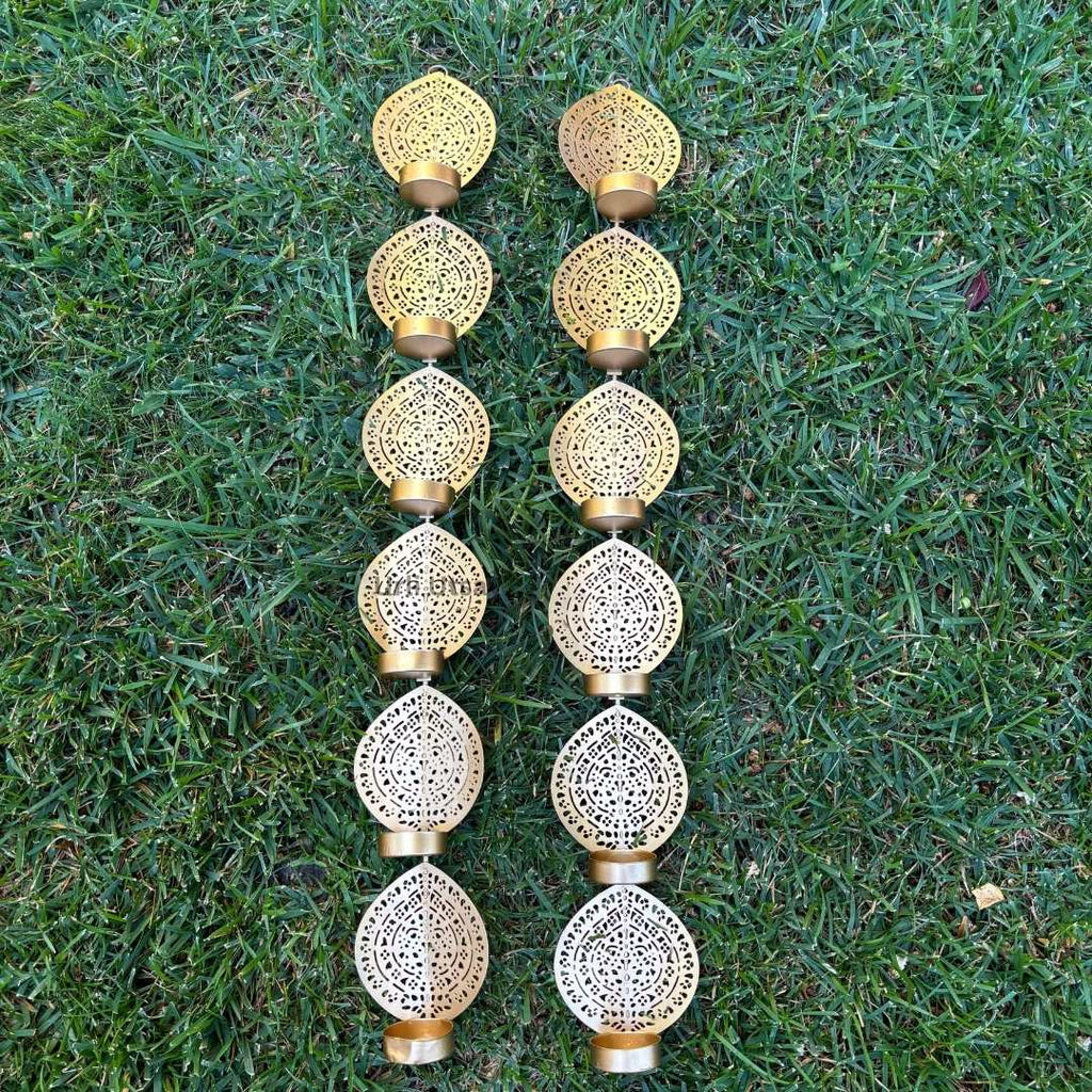 Gold Wall Hanging T-Light Holders - Set of 2, 26in Iron