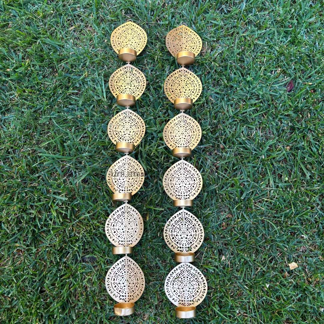 Gold Wall Hanging T-Light Holders - Set of 2, 26in Iron
