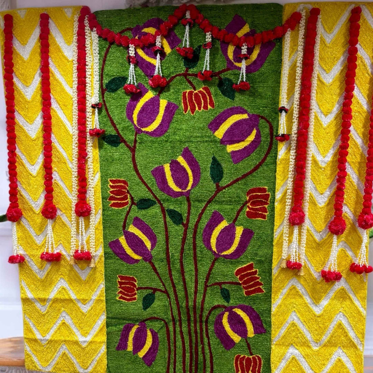 Wool Lotus Backdrop - 3-Panel Wedding & Pooja Backdrop, 5 Designs