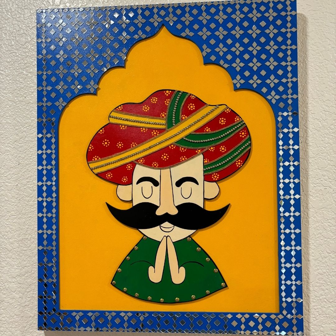 Rajasthani Welcome Wall Art – Man in Namaste, 20x16 Jharokha