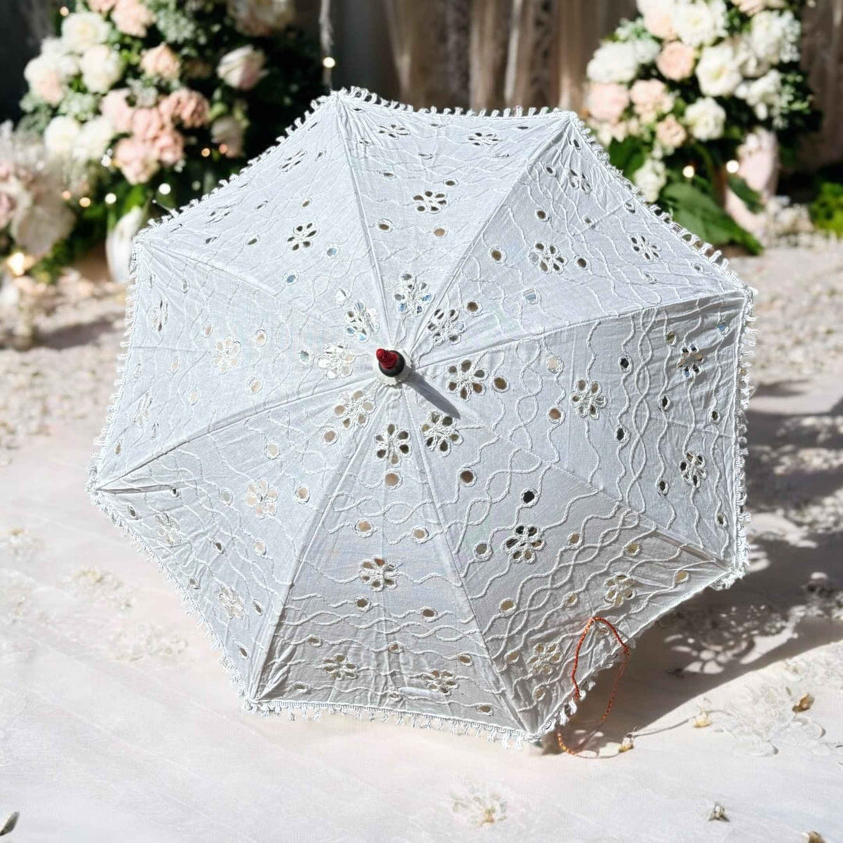 White Cutwork Lace Parasols - Wedding Umbrellas, Sets of 5-25