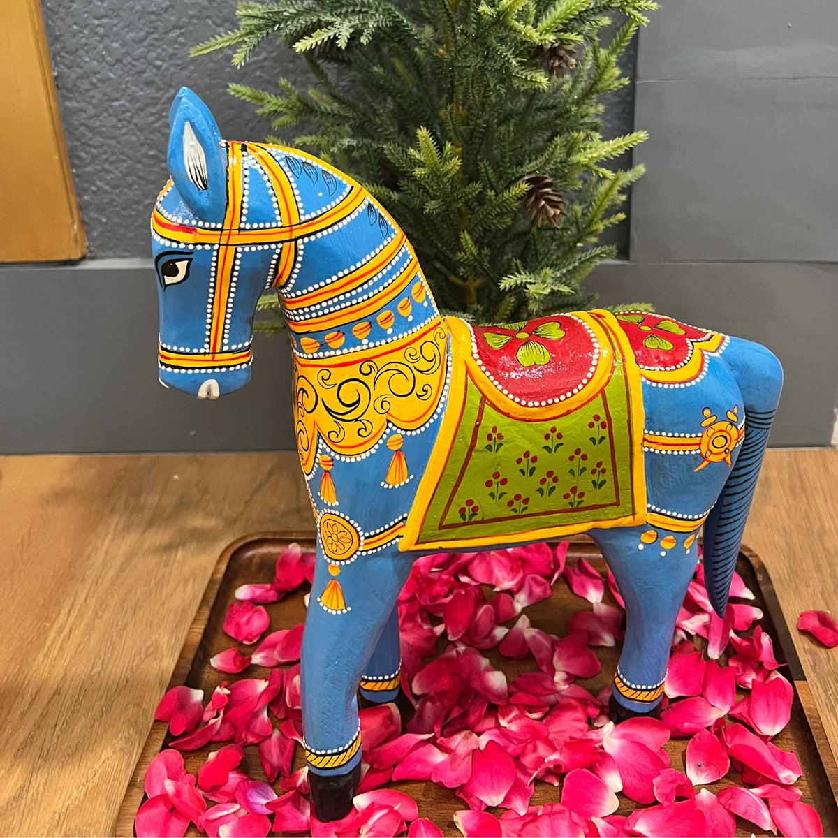Wooden Horse - 10-Inch Hand-Painted Rajasthani Figure