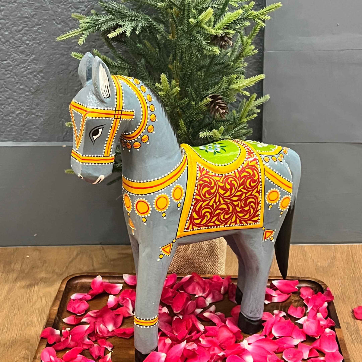 Wooden Horse - 12-Inch Hand-Painted Rajasthani Figure