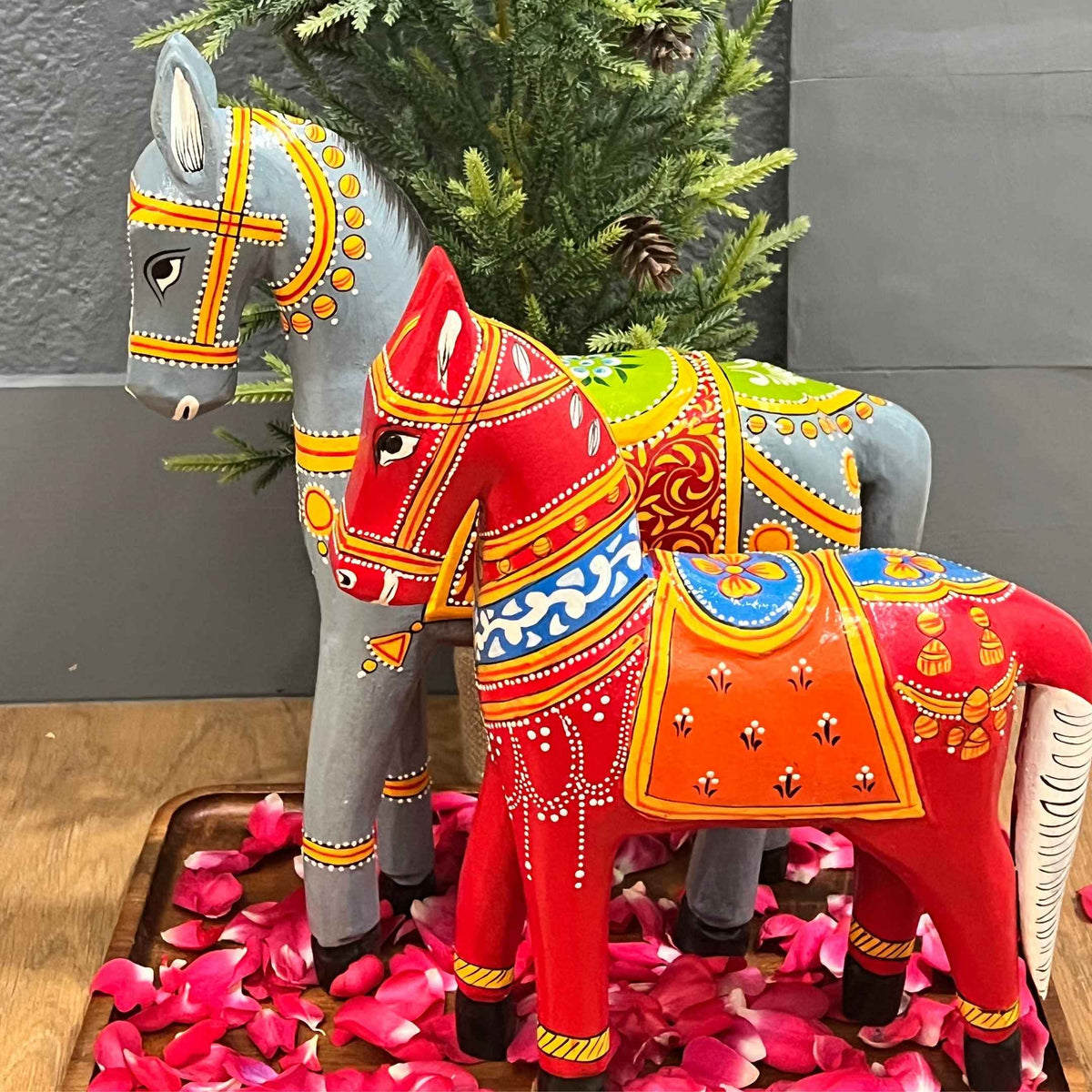 Wooden Horse - 12-Inch Hand-Painted Rajasthani Figure