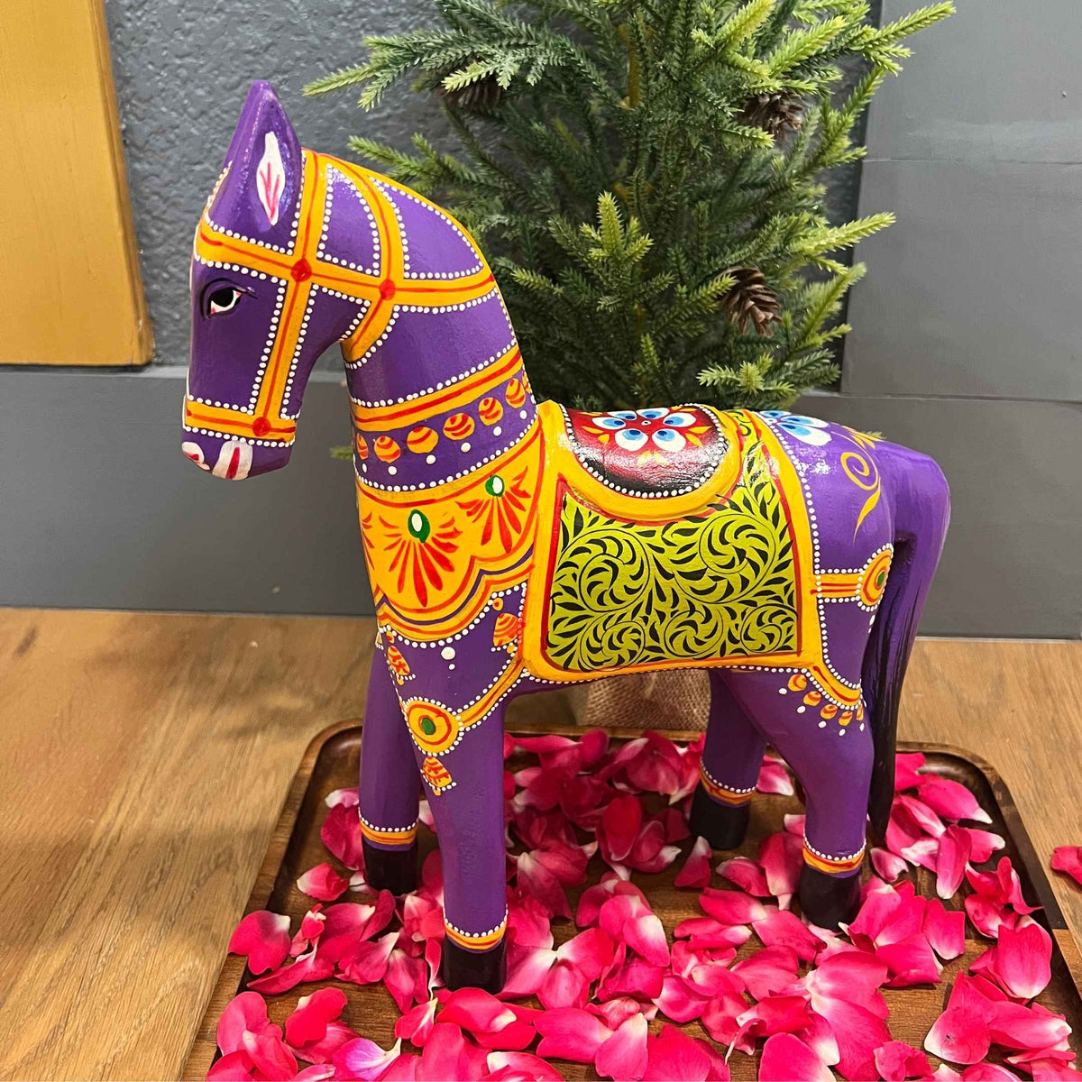 Wooden Horse - 10-Inch Hand-Painted Rajasthani Figure