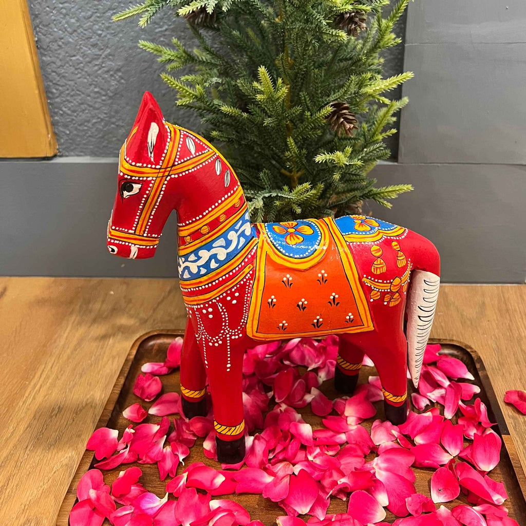 Wooden Horse - 12-Inch Hand-Painted Rajasthani Figure