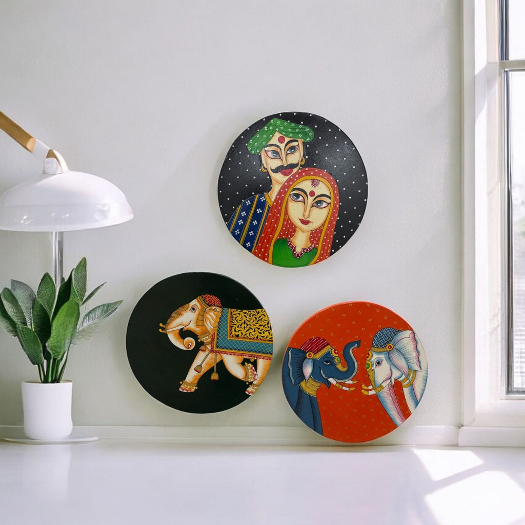Boho Wall Plate - 10-Inch Hand-Painted Portraits & Elephants