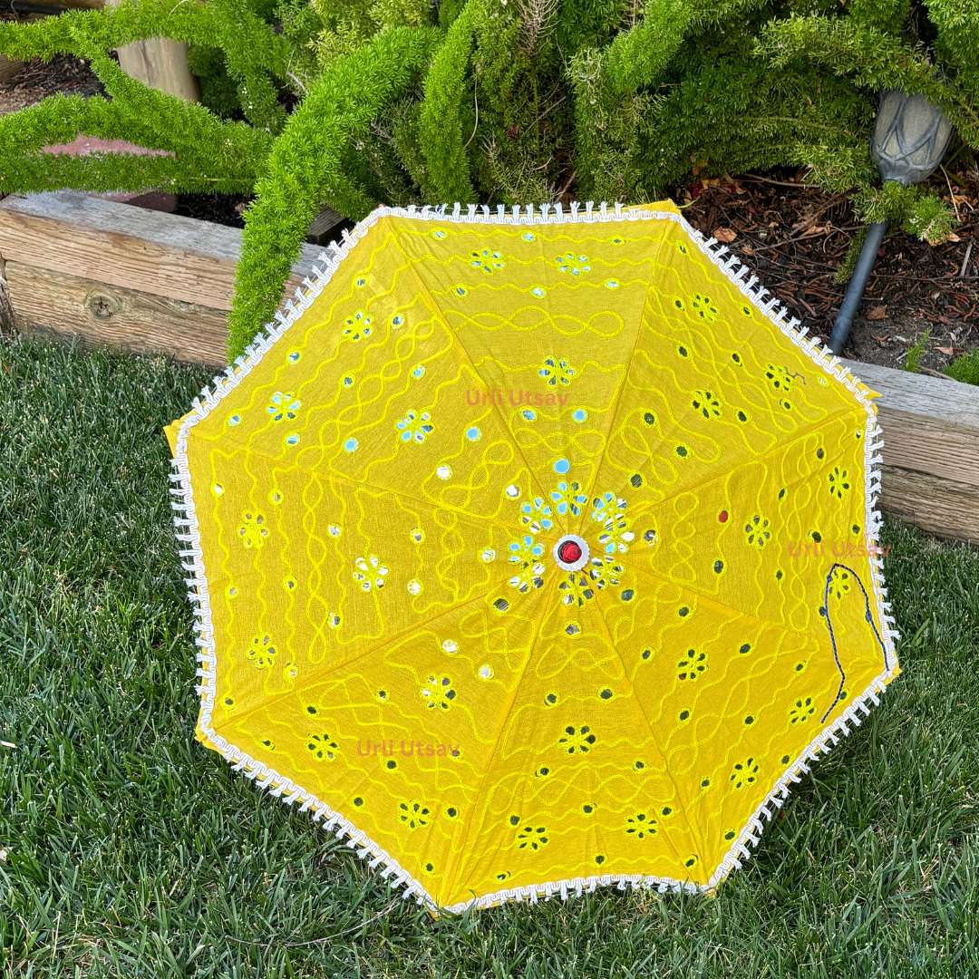 Yellow Cutwork Lace Parasols - Haldi & Mehendi Umbrellas