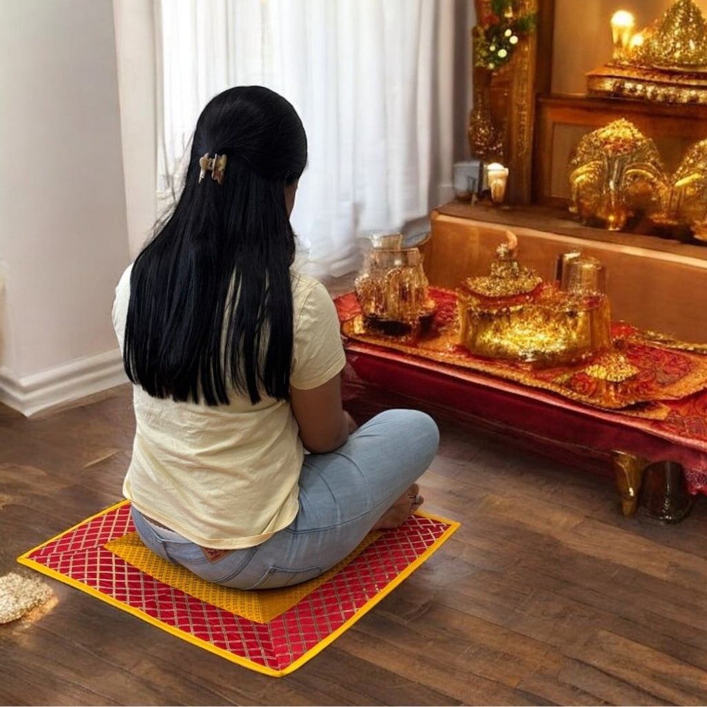 Silk Brocade Pooja Aasan Set - 54x24 Runner & Two 24x24 Mats