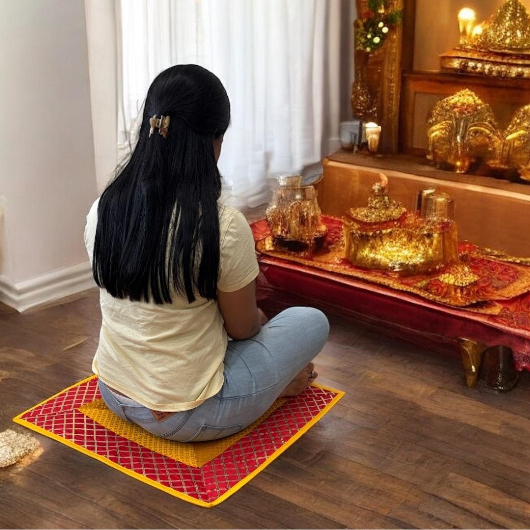 Silk Brocade Pooja Aasan Set - 54x24 Runner & Two 24x24 Mats