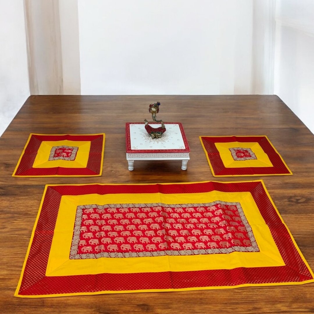 Banarasi Brocade Pooja Aasan Set - 54x36 Runner & Two Mats