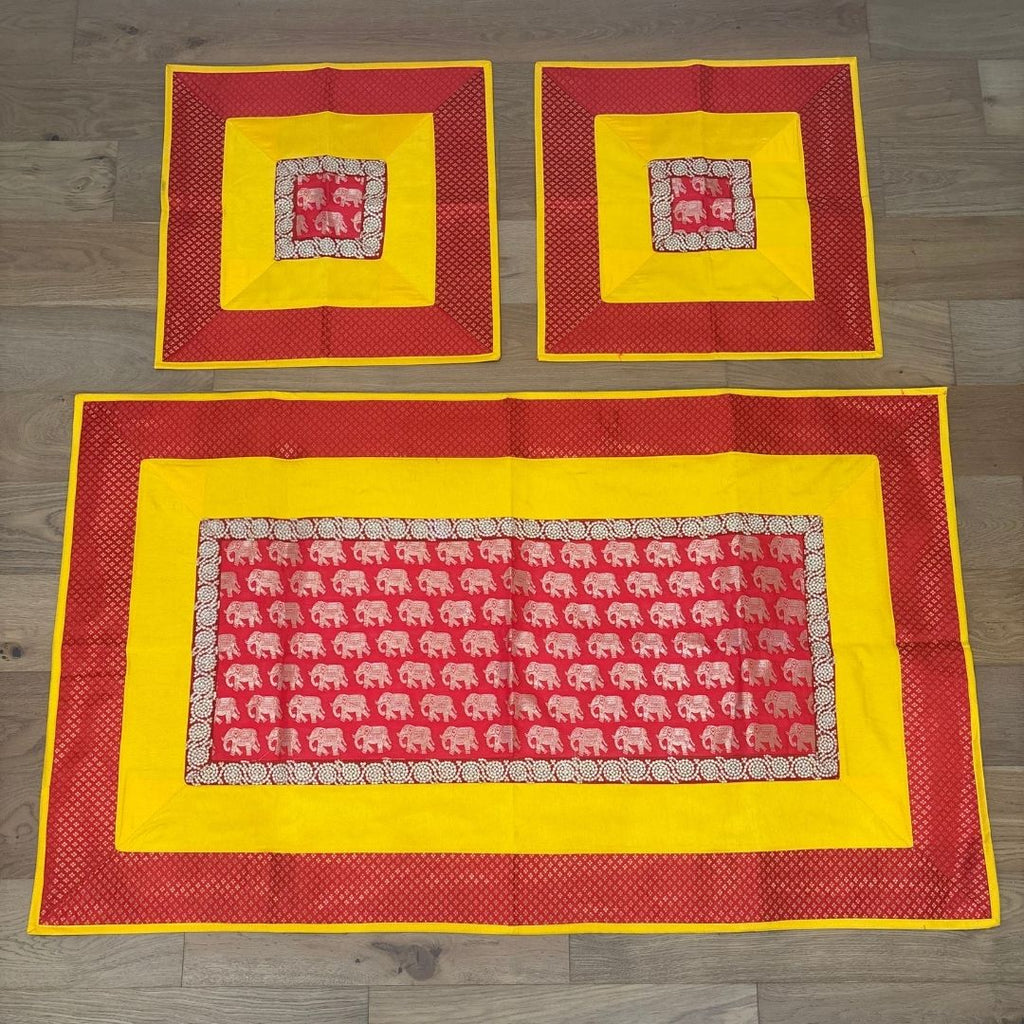 Banarasi Brocade Pooja Aasan Set - 54x36 Runner & Two Mats