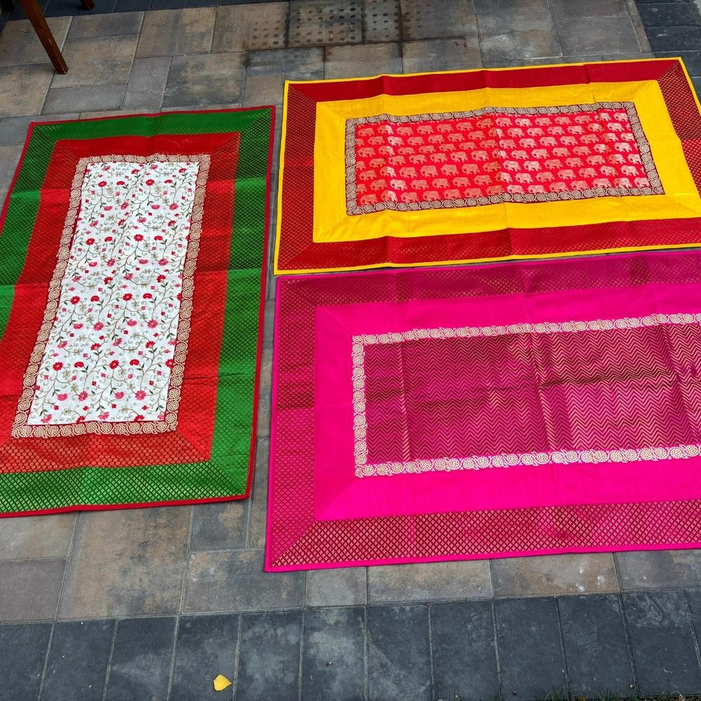 Banarasi Brocade Pooja Aasan Set - 54x36 Runner & Two Mats