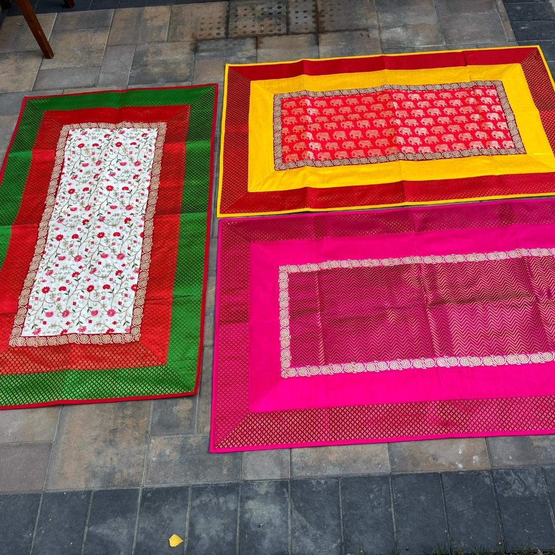 Banarasi Brocade Pooja Aasan Set - 54x36 Runner & Two Mats