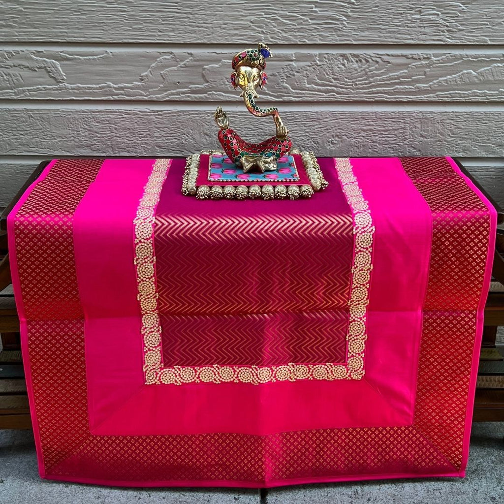 Banarasi Brocade Pooja Aasan Set - 54x36 Runner & Two Mats