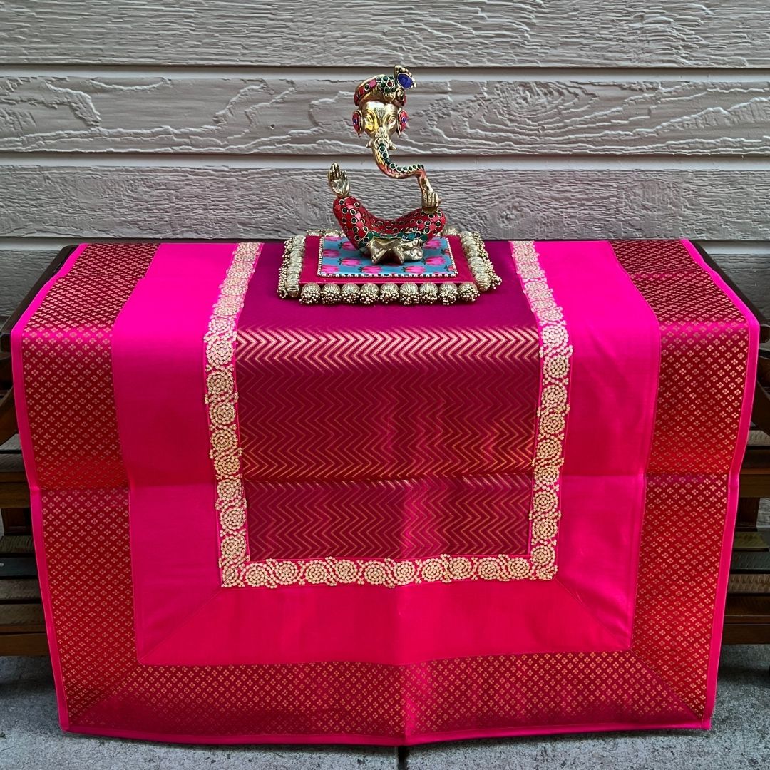 Banarasi Brocade Pooja Aasan Set - 54x36 Runner & Two Mats