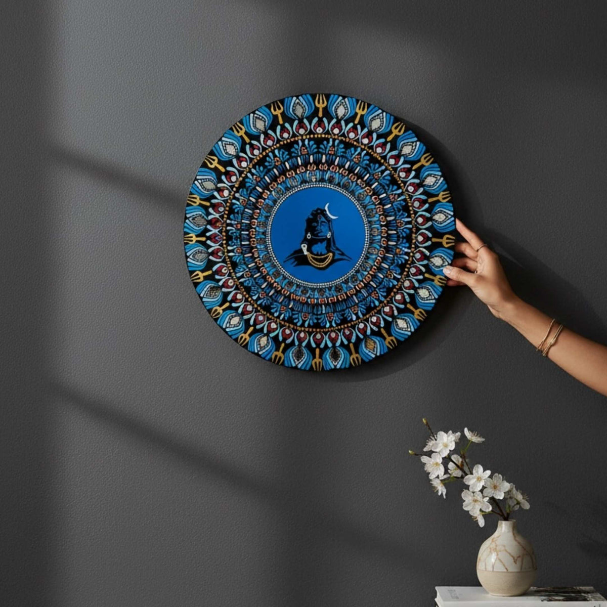 24-Inch Adiyogi Shiva Wall Art - Hand-Painted Meditation Decor