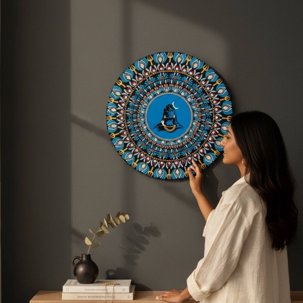 24-Inch Adiyogi Shiva Wall Art - Hand-Painted Meditation Decor