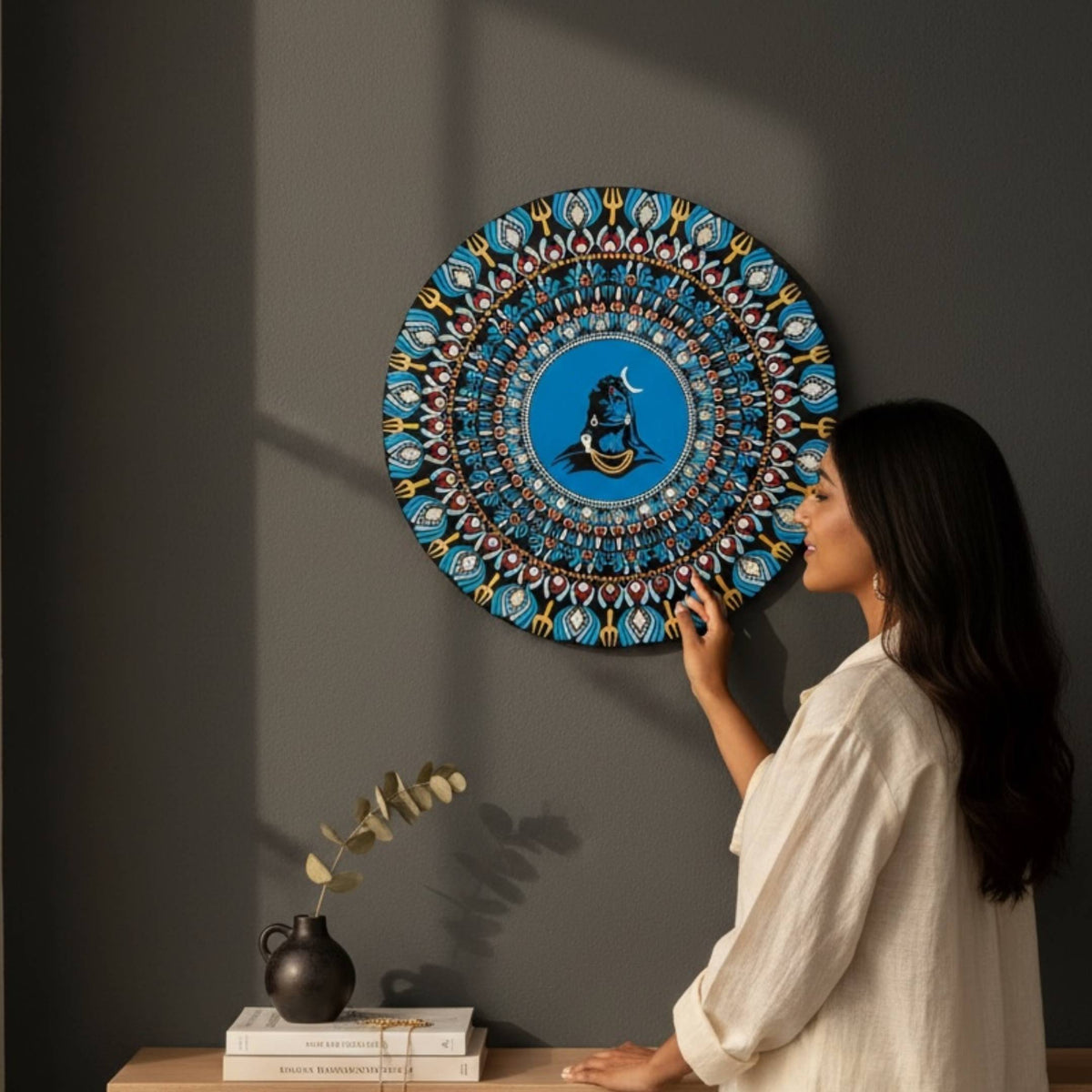 24-Inch Adiyogi Shiva Wall Art - Hand-Painted Meditation Decor