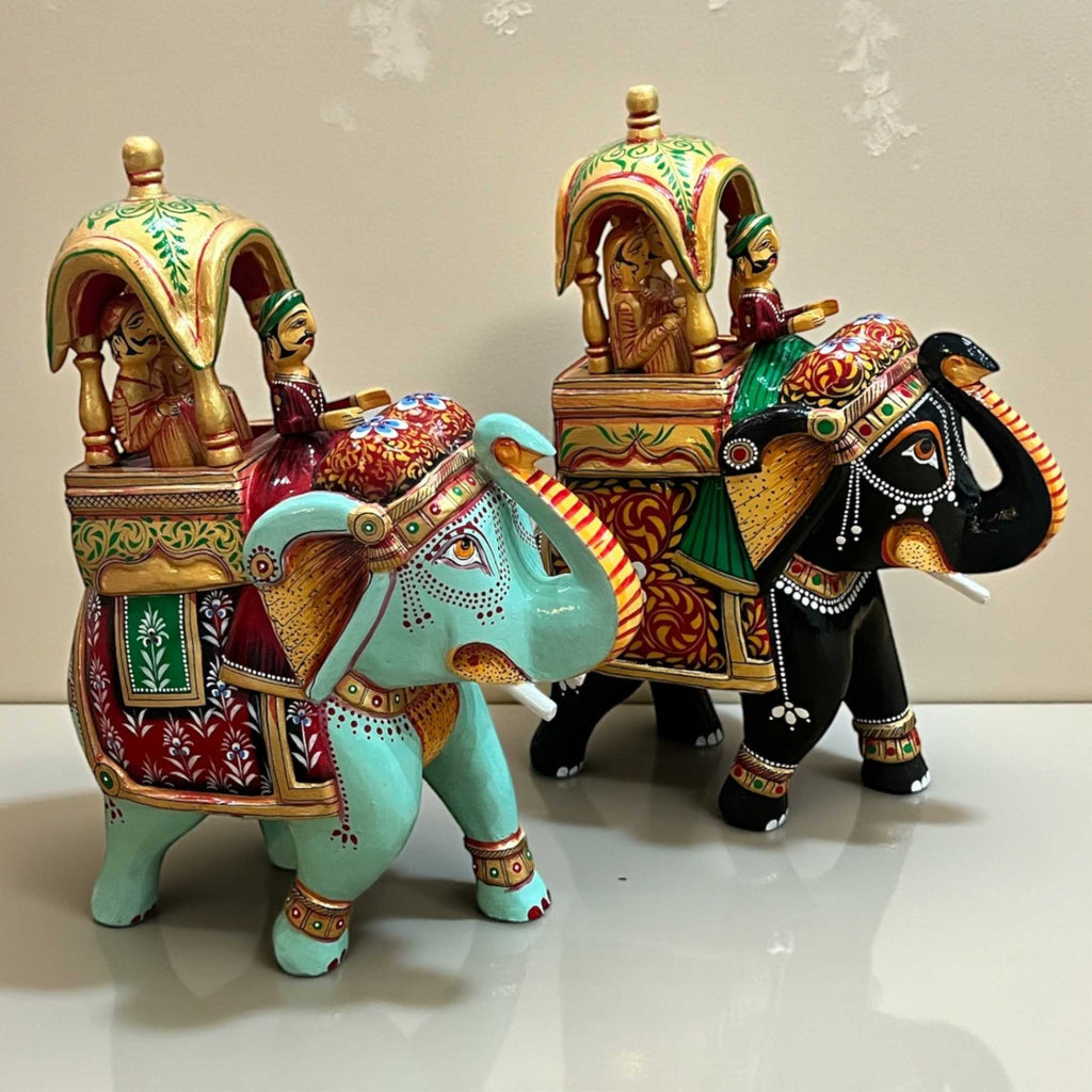 Ambabari Elephant Statue - 14-Inch Hand-Carved Mango Wood