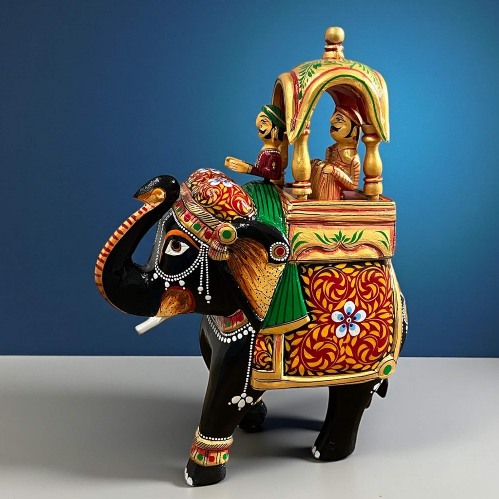 Ambabari Elephant Statue - 14-Inch Hand-Carved Mango Wood